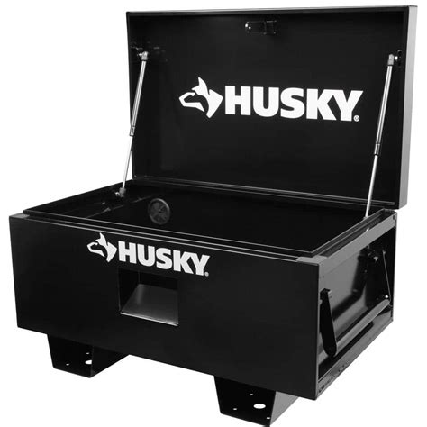 husky d steel job site tool box in black|32 job site storage box.